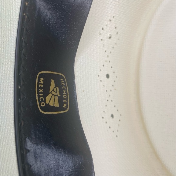 Arlop Vintage Coated Straw Banded Hat size 7 1/8 Mexico White Ivory - Picture 8 of 10